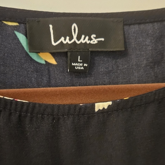 Lulu's Dark Navy Floral Long Sleeve Dress Size LG - Picture 2 of 6